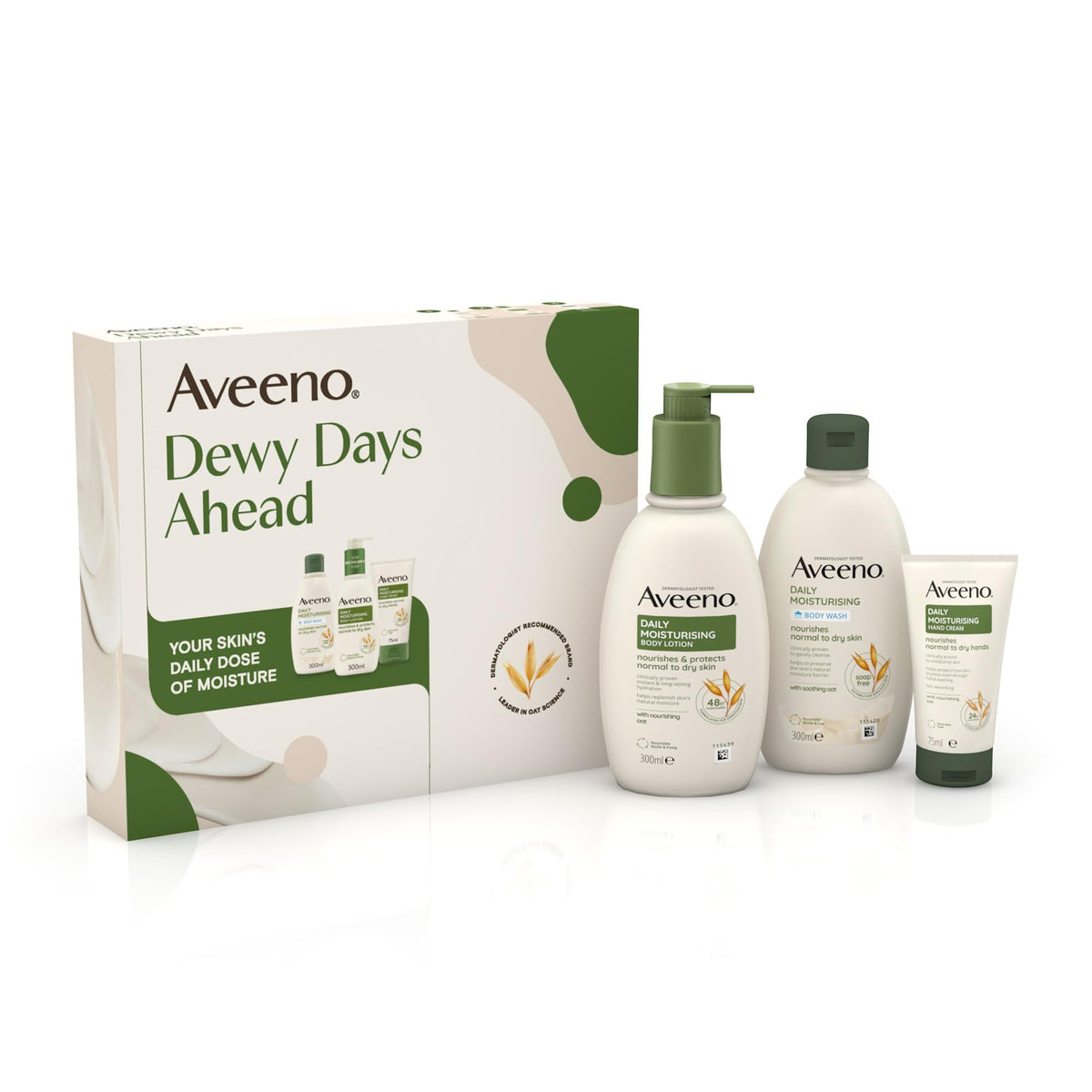 Aveeno Daily Moisturising Gift Set for Normal to Dry Skin - Body Wash, Lotion & Hand Cream, 300ml + 300ml + 75ml