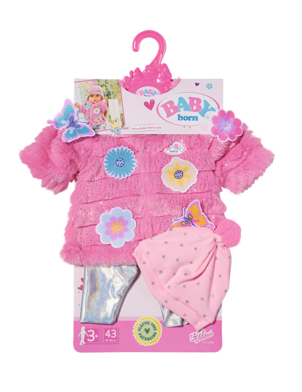 BABY born Pink Coat Set 833834 - Fluffy Coat, Leggings & Hat for 17" Dolls 4