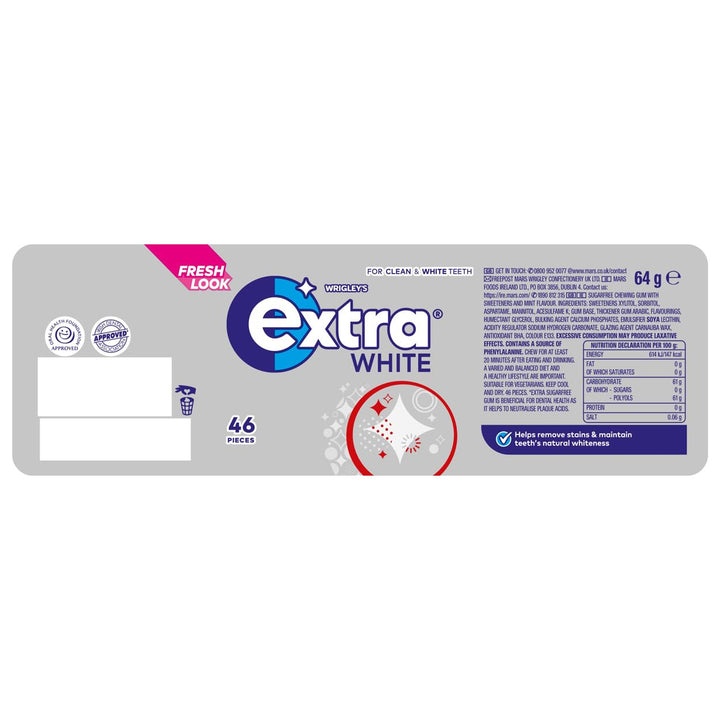 Extra - White Pellet Chewing Gum, Sugar-Free, 46 Pieces