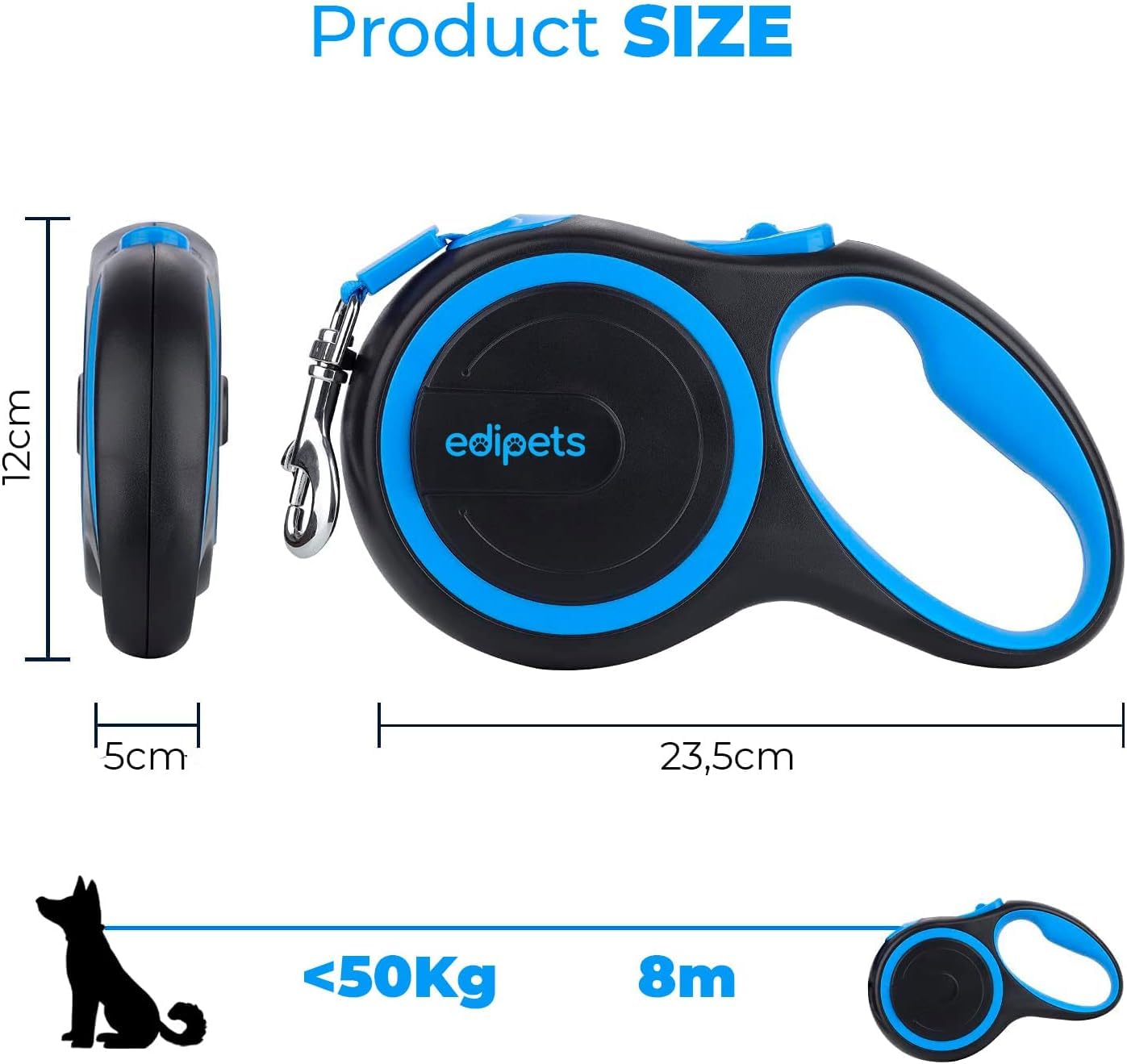 Edipets Extendable Dog Leash - Retractable Nylon Lead | 8 Metres | Blue 4