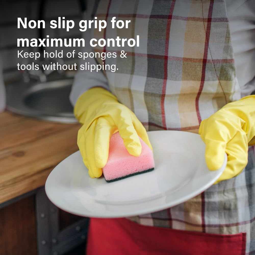Ofah Premium Household Gloves - Large Size, Waterproof Rubber, Non-Slip Grip | 4 Pairs 2