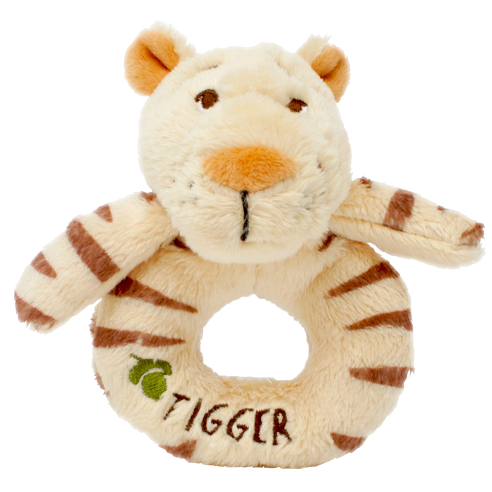 Rainbow Designs Tigger Ring Rattle - Soft Plush, Newborn Safe, Sensory Development | Orange