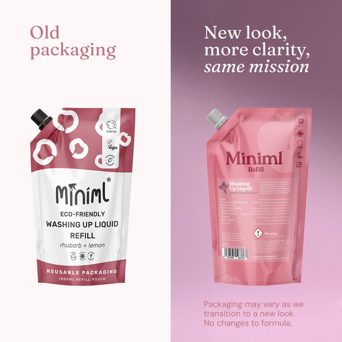 Miniml Eco Washing Up Liquid Refill - 1L Wild Rhubarb & Lemon | Plant-Powered, Skin Sensitive 2