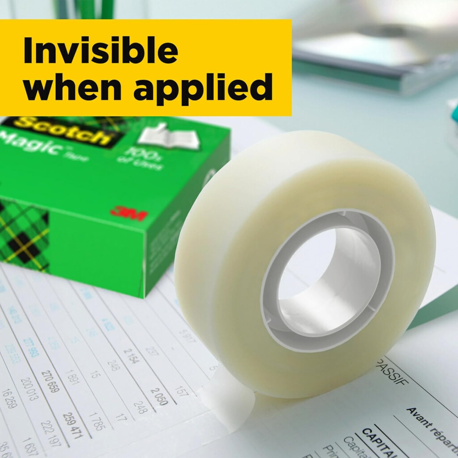Scotch Magic Tape - Invisible Finish | 12 mm x 33 m Roll | Trusted 3M Adhesive 3