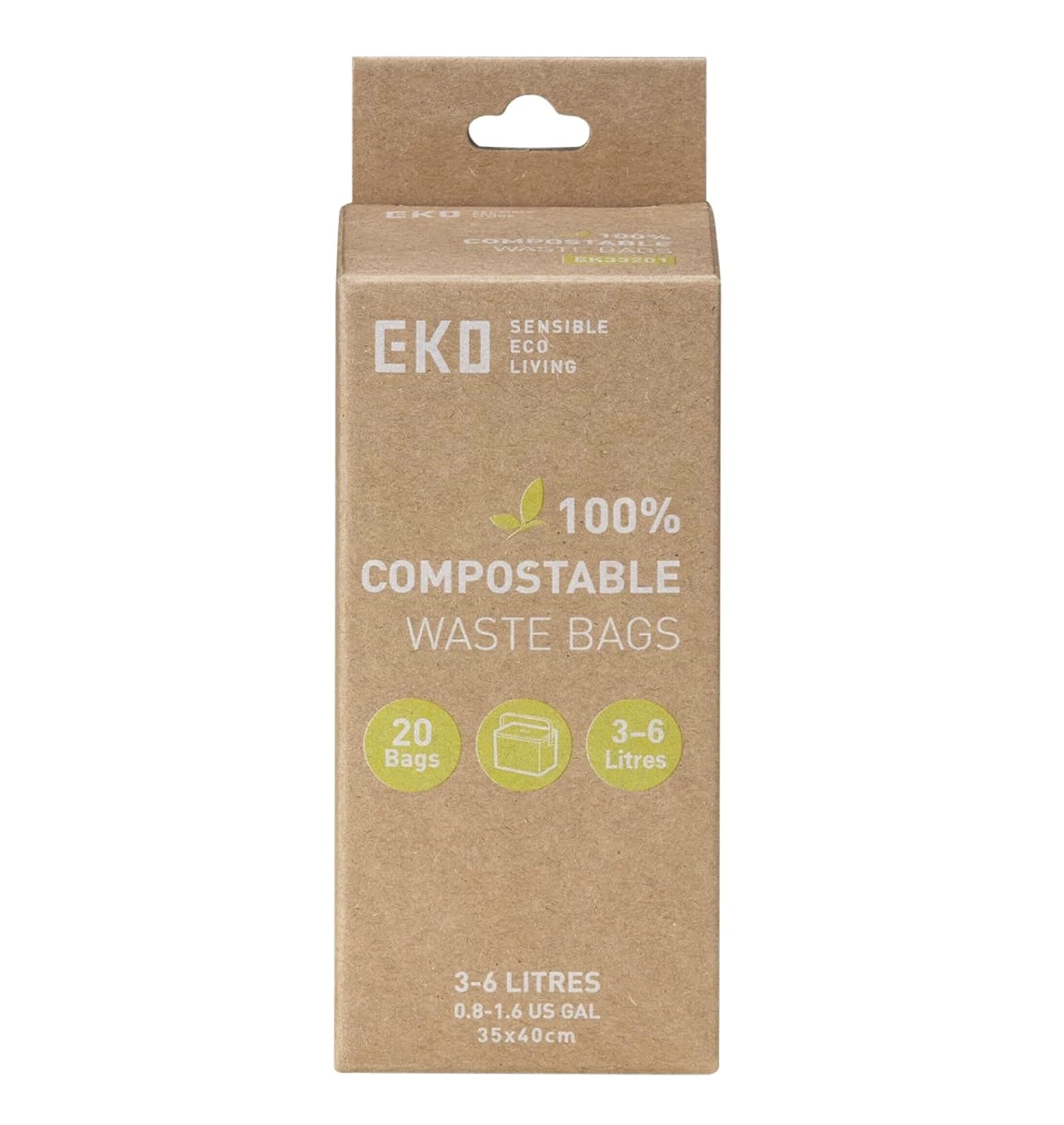 EKO Compostable Bin Liners For Food Waste Caddies - 3-6 Litre Capacity, 20 Bags, White 1