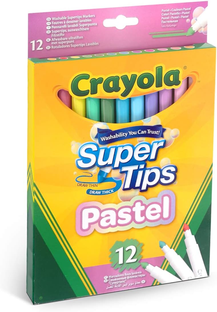Crayola Bright Supertips Pastel Edition - Washable Felt Tip Pens for Kids, Ages 3+
