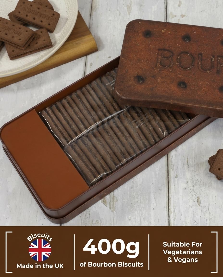 The Silver Crane co. Giant Bourbon Biscuits Gift Set - 400g Chocolate Sandwich Biscuits in Collectible Tin 5