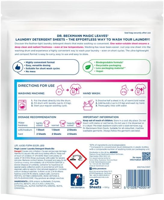Dr. Beckmann - MAGIC LEAVES BIO Laundry Detergent Sheets (25 Sheets) 5