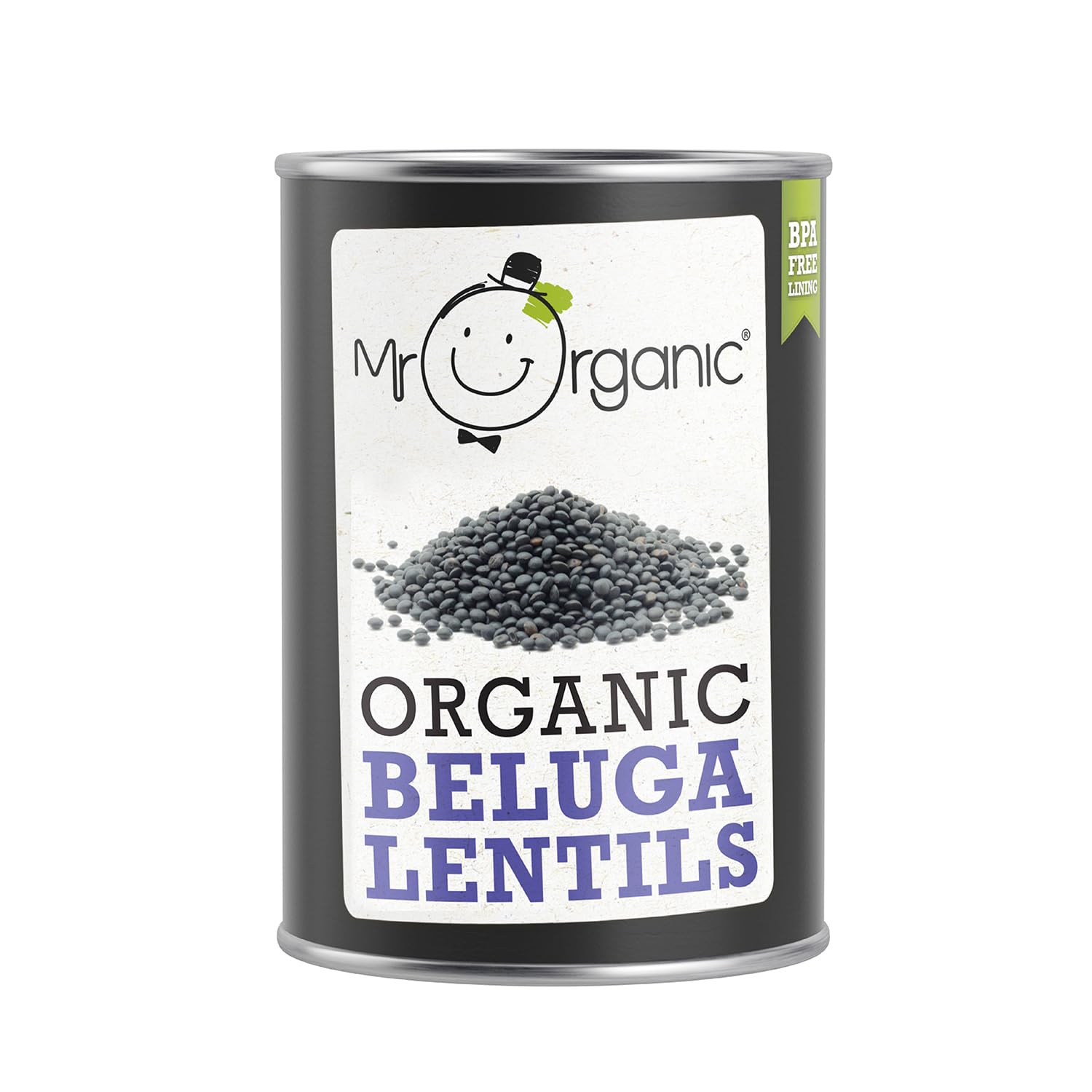 Mr Organic Organic Beluga Lentils - Ready to Eat | 400g Tin | Protein & Fibre Rich