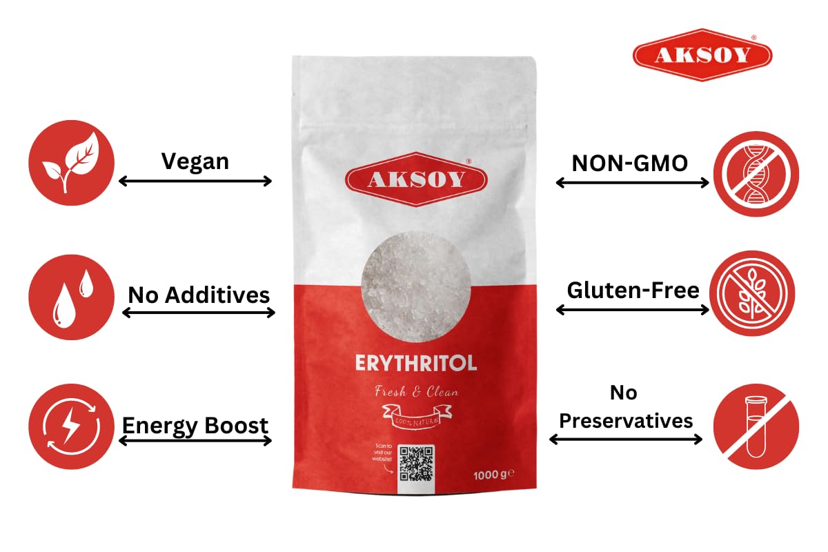 Aksoy Pure Erythritol 100% Natural 1kg (2.2 lb) Zero Calorie Sweetener 6