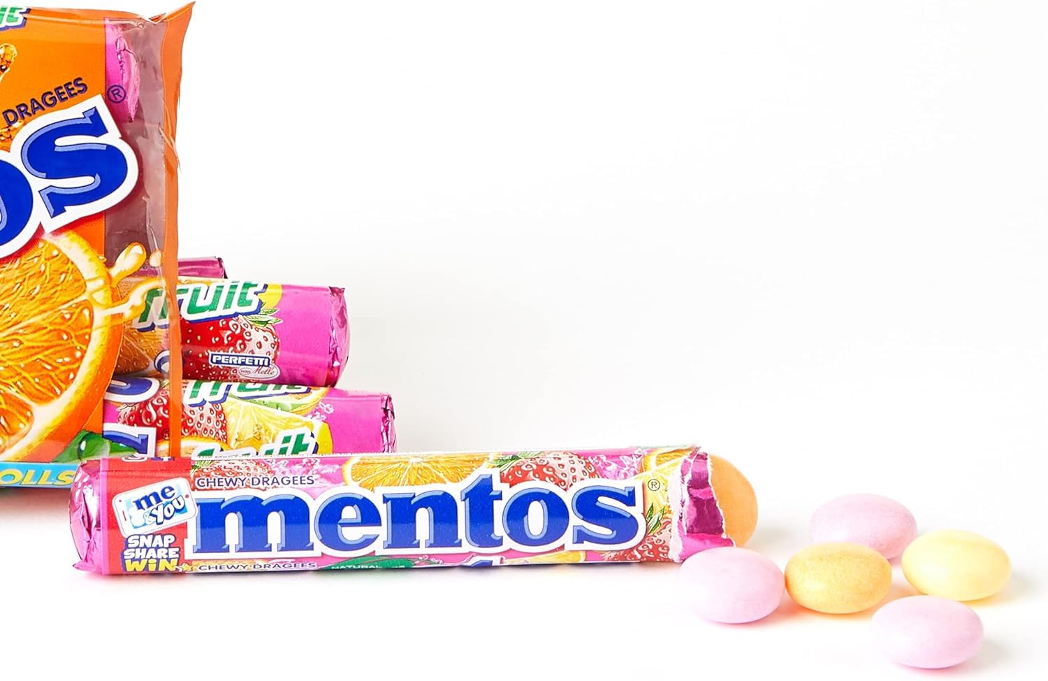 MENTOS Fruit Flavour Soft Mints - Crisp Outer Shell and Soft Centre | 40 Rolls | 940g Bulk Pack 8