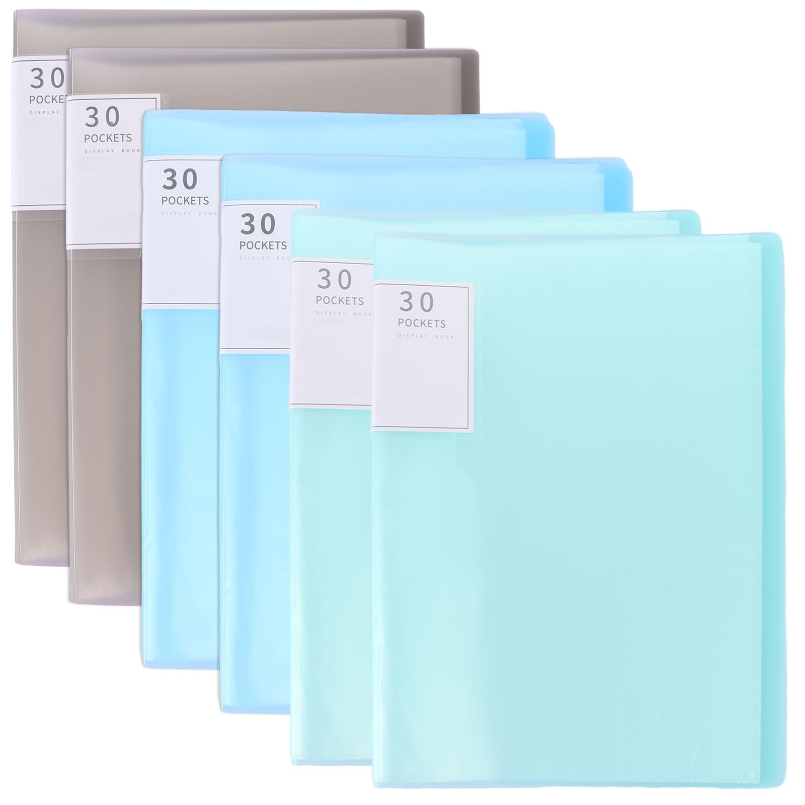 ASelected 6-Pack A4 Display Folders with 30 Pockets Each | Plastic Sleeves | Multi-Color