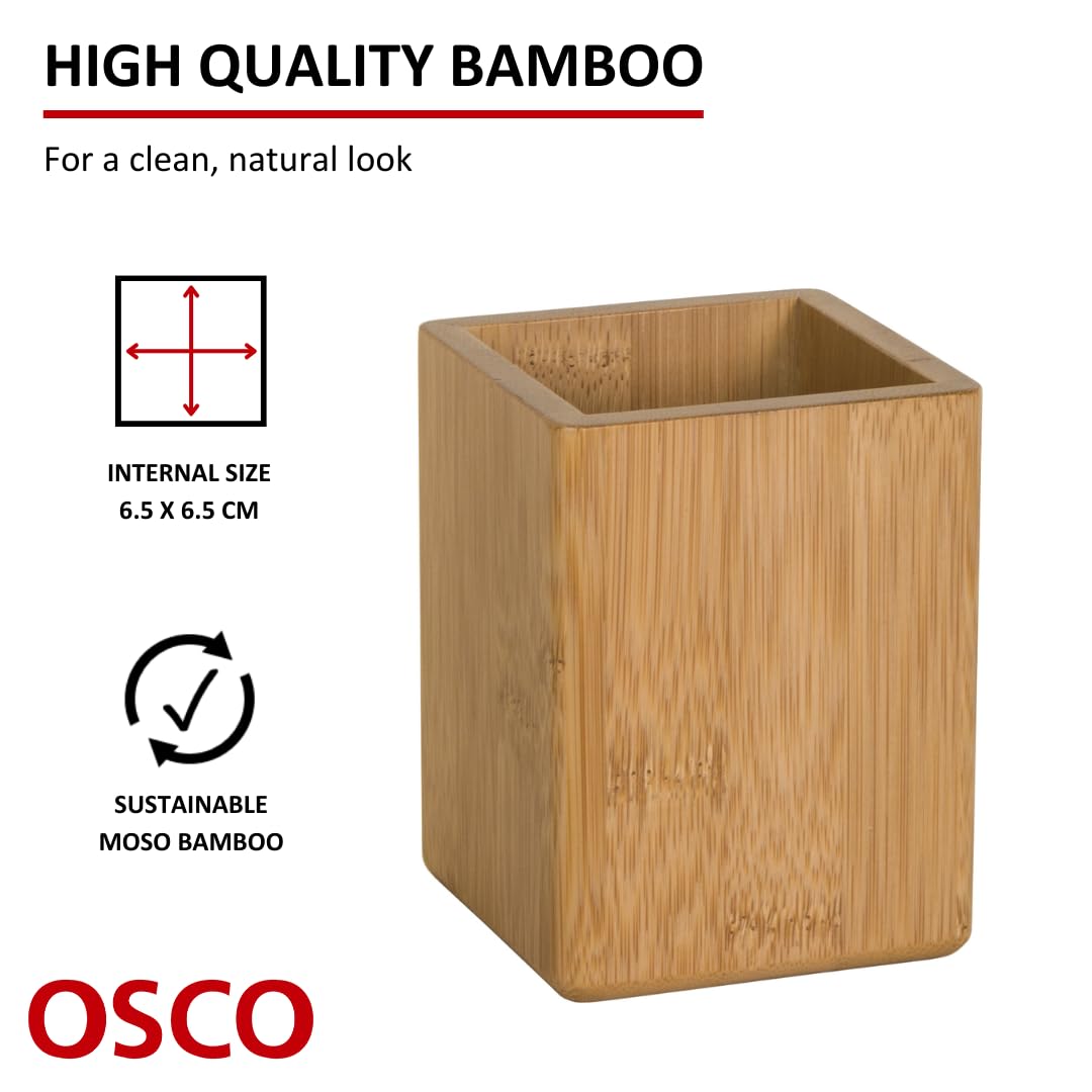 Osco MOSO Bamboo Square Pen Pot - Durable Eco-friendly Desk Organiser | H 10.2cm 4