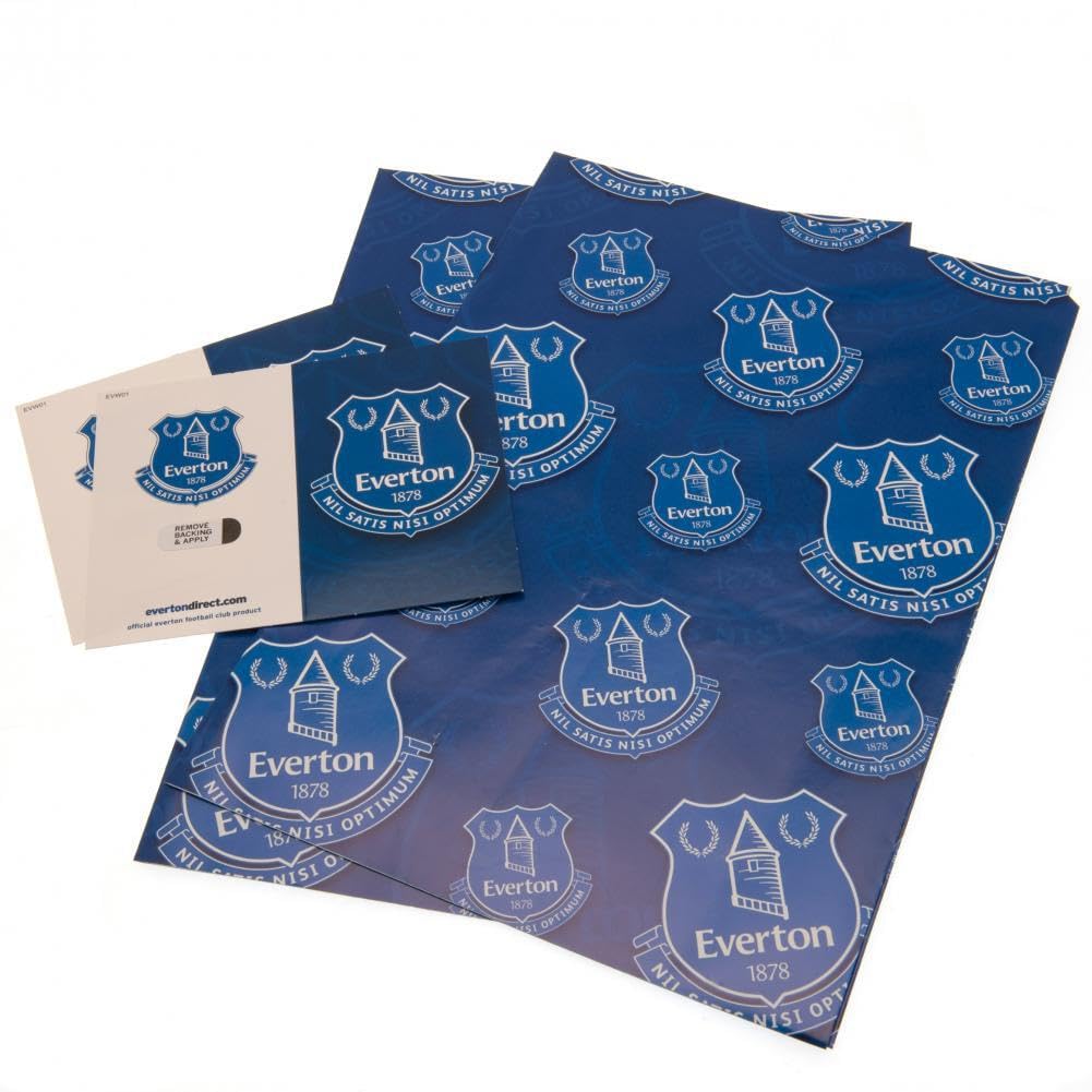 Everton Gift Wrapping Paper - 2 Sheets & 2 Tags | Blue, Glossy Finish