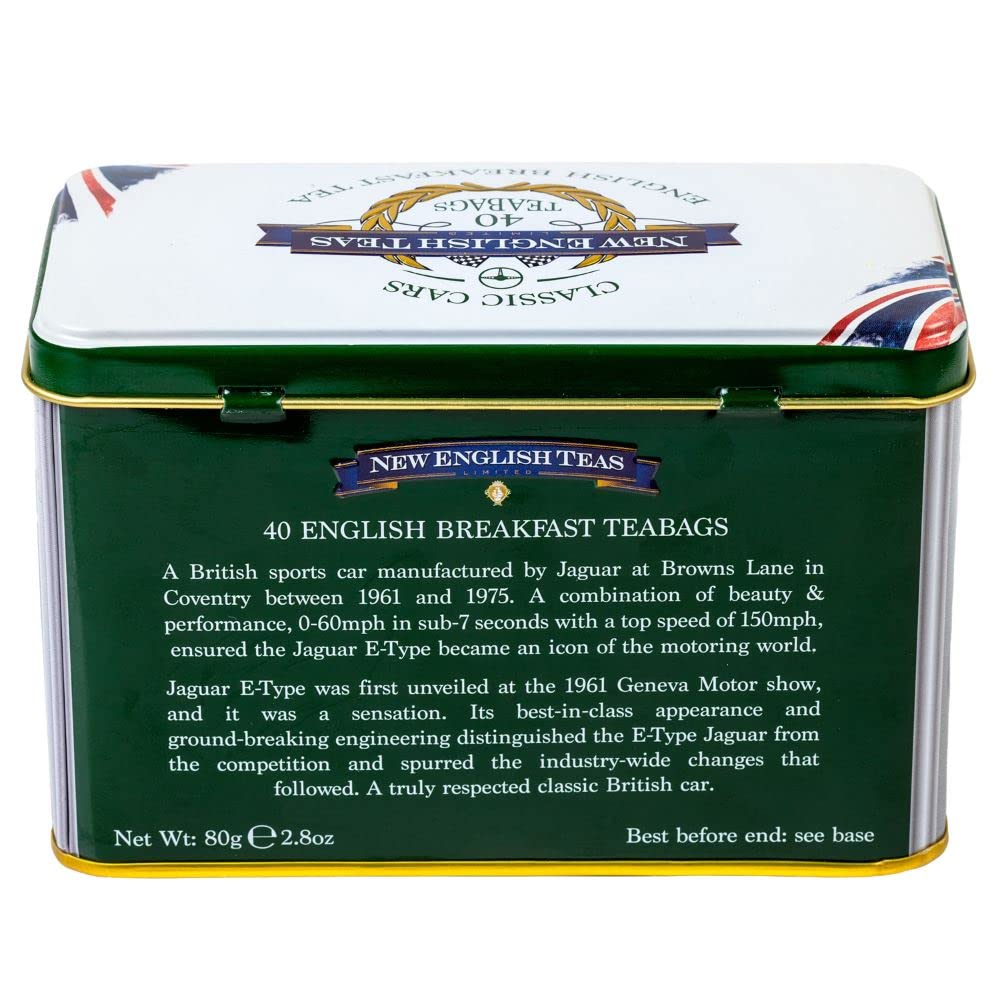 New English Teas Jaguar E-Type Tea Tin with 40 English Breakfast Teabags