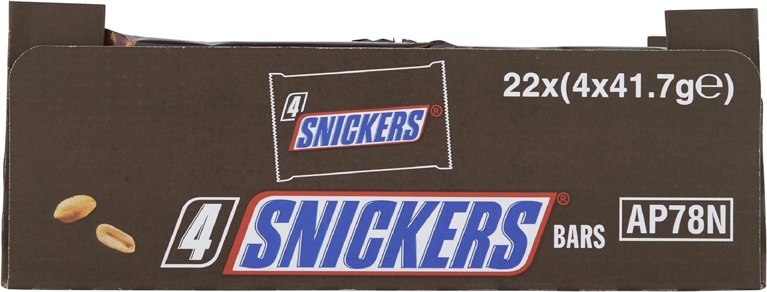 Snickers Chocolate Bars Multipack, 4 Pack of Milk Chocolate Snacks with Peanuts, Caramel & Nougat 6