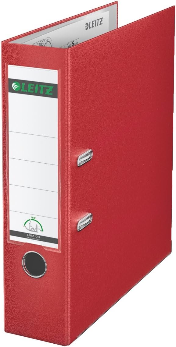 Leitz 80mm Spine A4 180 Degree Plastic Lever Arch File - Red