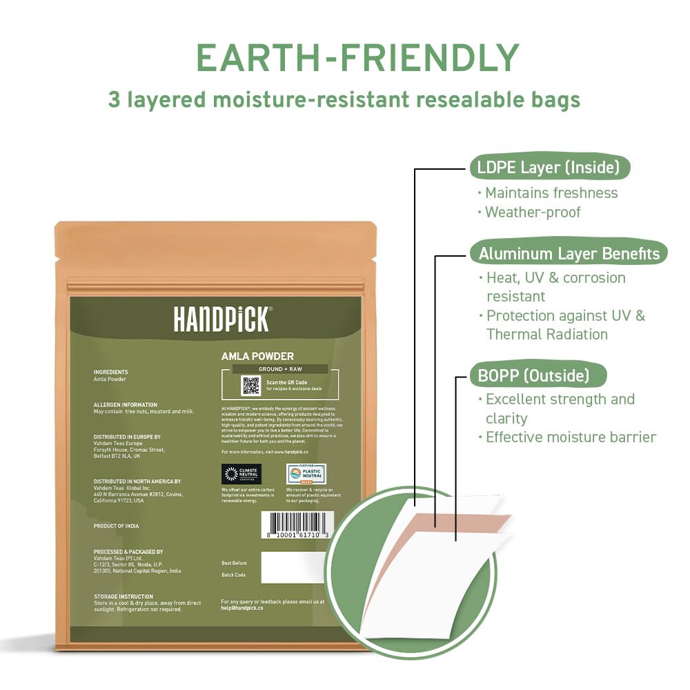 HANDPICK Amla Powder (500g) - Raw Indian Gooseberry Powder from Maharashtra | Non-GMO, Resealable Pouch 7