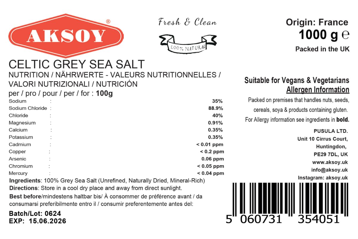 AKSOY Celtic Grey Sea Salt Coarse - 1KG Natural Mineral-Rich Unrefined Salt