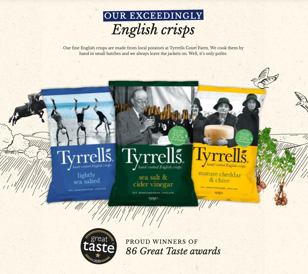 Tyrrells Sea Salt & Cider Vinegar Hand-Cooked Crisps 150g