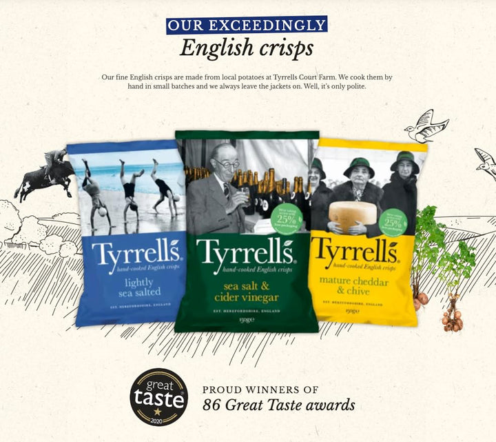 Tyrrells Lightly Sea Salted Hand-Cooked Crisps 150g