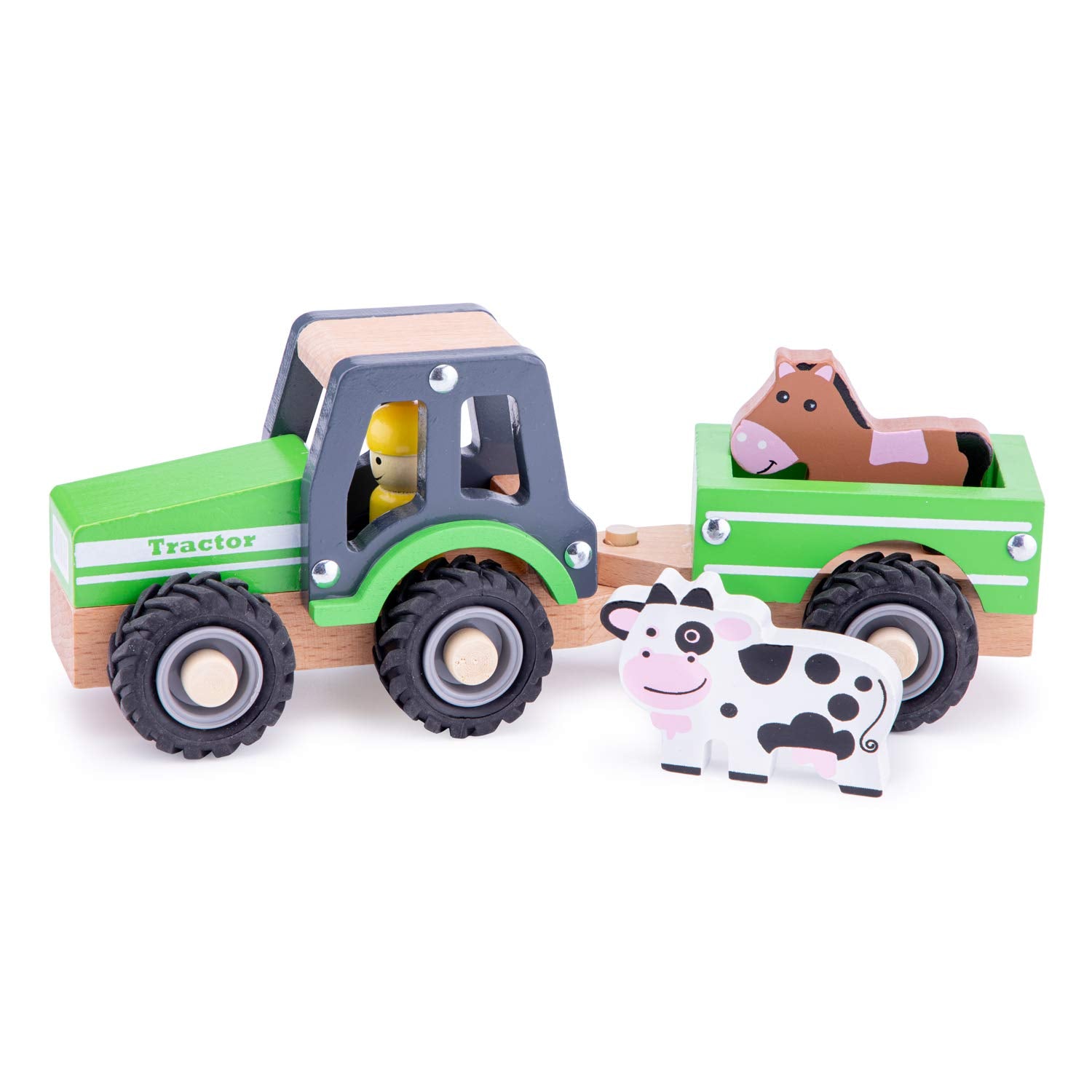 Woet 11941 Wooden Tractor with Trailer and Animals | Green | Ages 18 Months+ 1