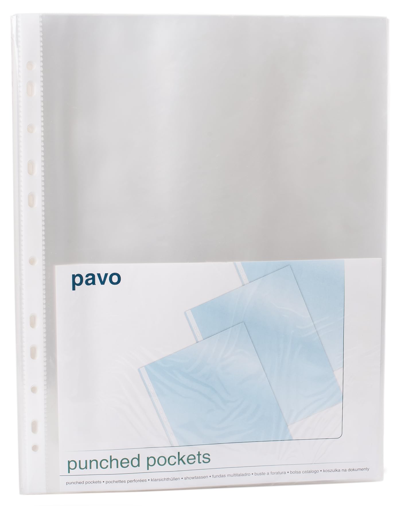 Pavo Punched Binder Pockets - Crystal Clear A4 Sleeves, 60 Micron PP, Pack of 100