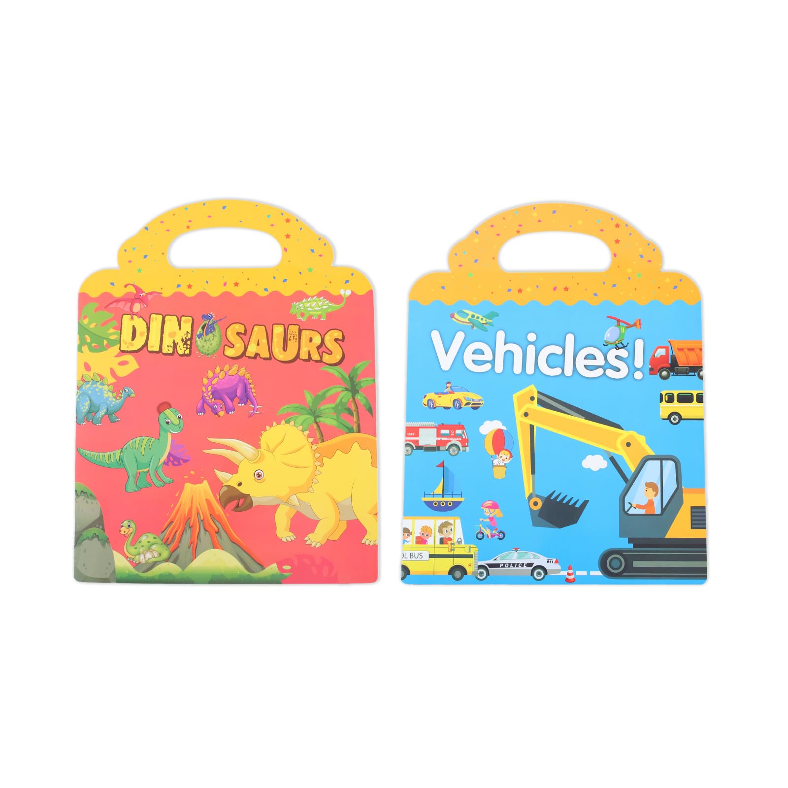 MOXYOY 2 Pack Reusable Sticker Books for Kids - Dinosaur & Vehicle Themes, Educational DIY Toys for Ages 3+