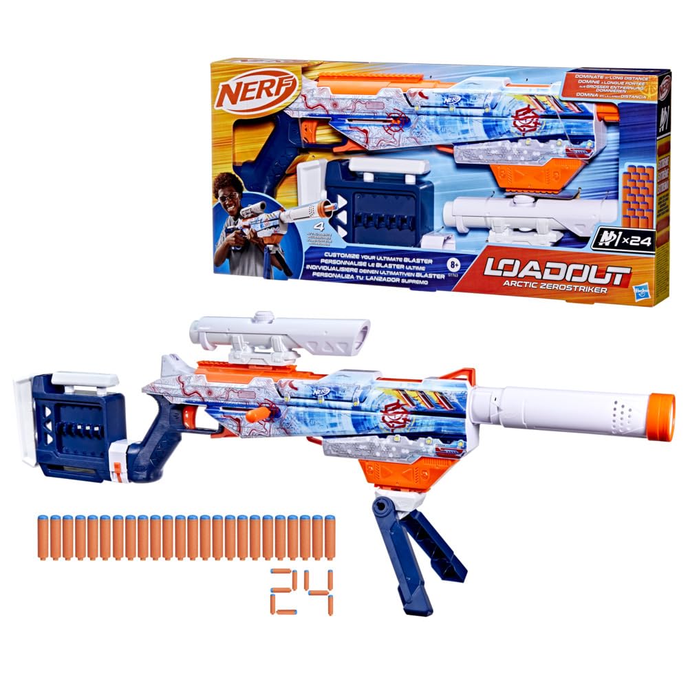 Hasbro Nerf Loadout Arctic Zerostriker Blaster with Scope, Stock, Barrel & Bipod | Ages 8+