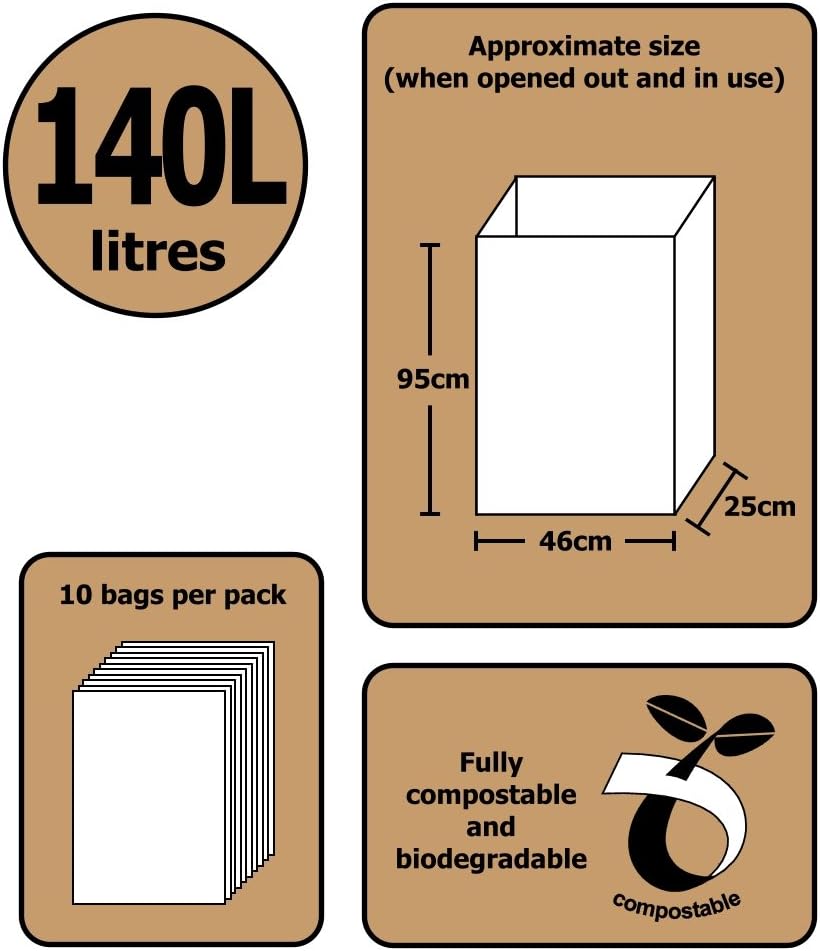 All-Green 140L Biodegradable Compostable Wheelie Bin Liners - 10-Pack Paper Sacks