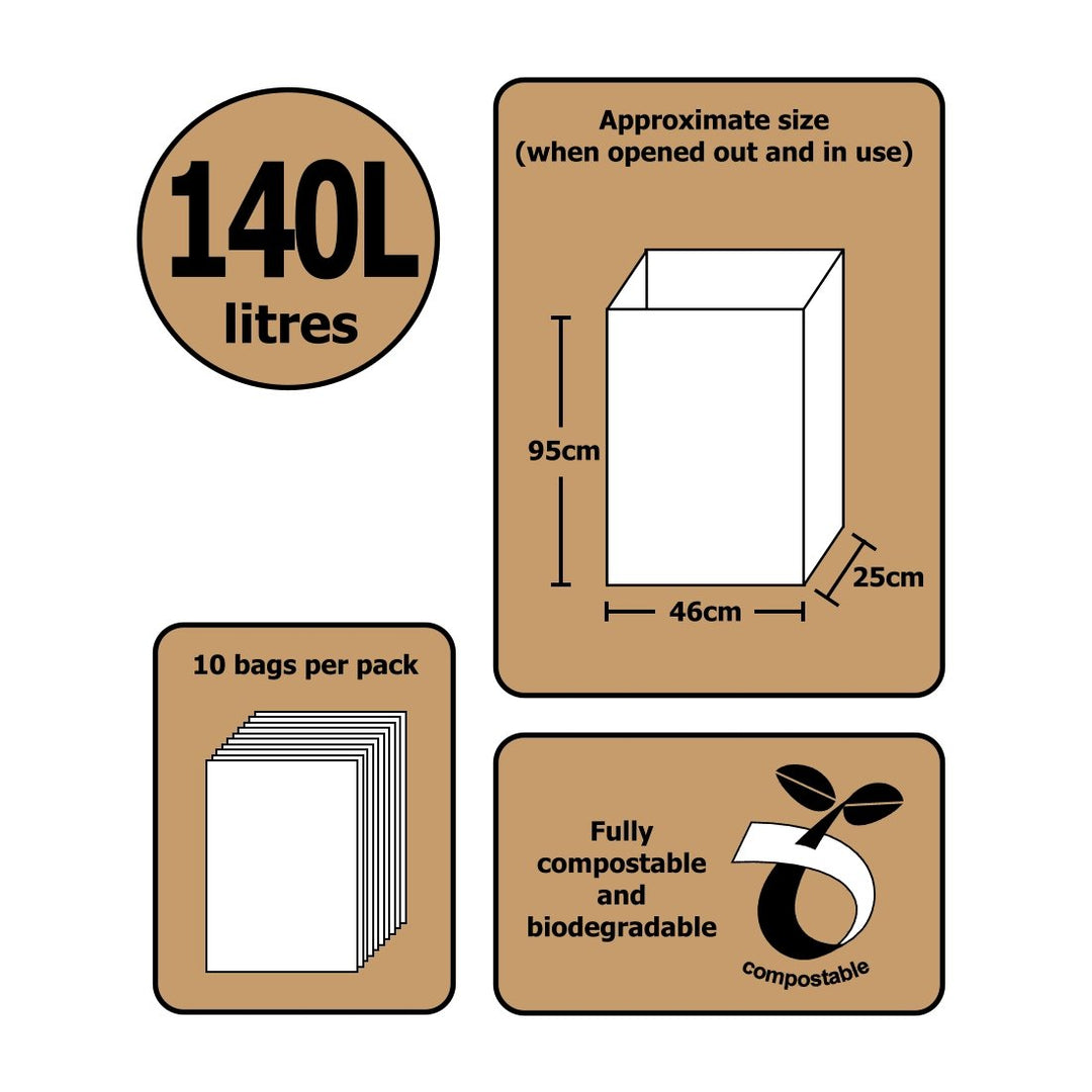 All-Green 140L Biodegradable Compostable Wheelie Bin Liners - 10-Pack Paper Sacks