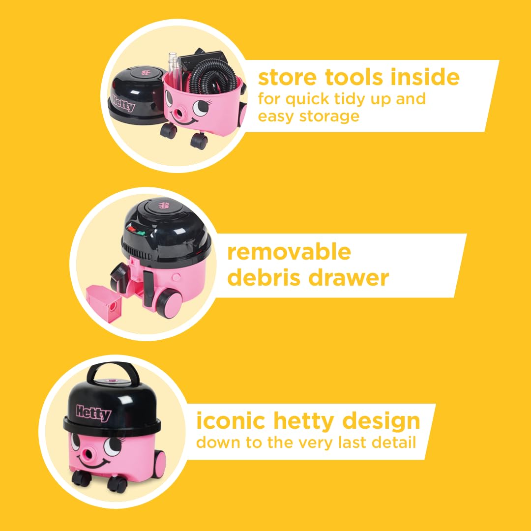 Casdon Hetty Vacuum Cleaner Toy - Pink Real Suction Function | Ages 3+ | Includes Nozzle Accessories 6