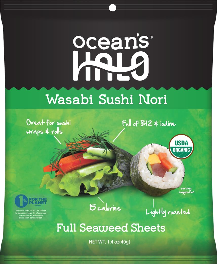 Ocean's Halo Organic Wasabi Seaweed - 28g, Trayless Sustainable Packaging 1