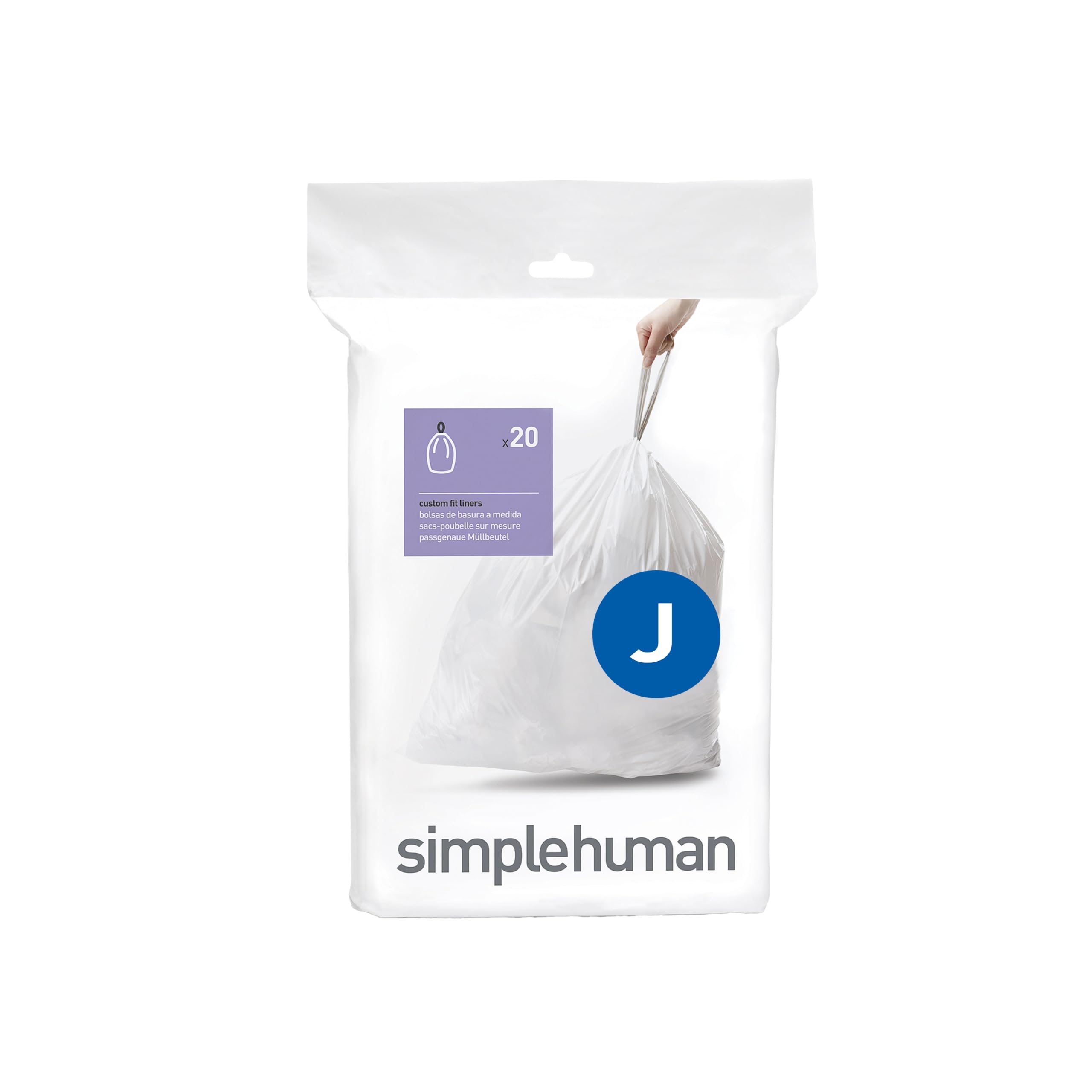 simplehuman CW0169 Code J Custom Fit Bin Liners - Extra-Thick, Double-Seamed | 20 Count