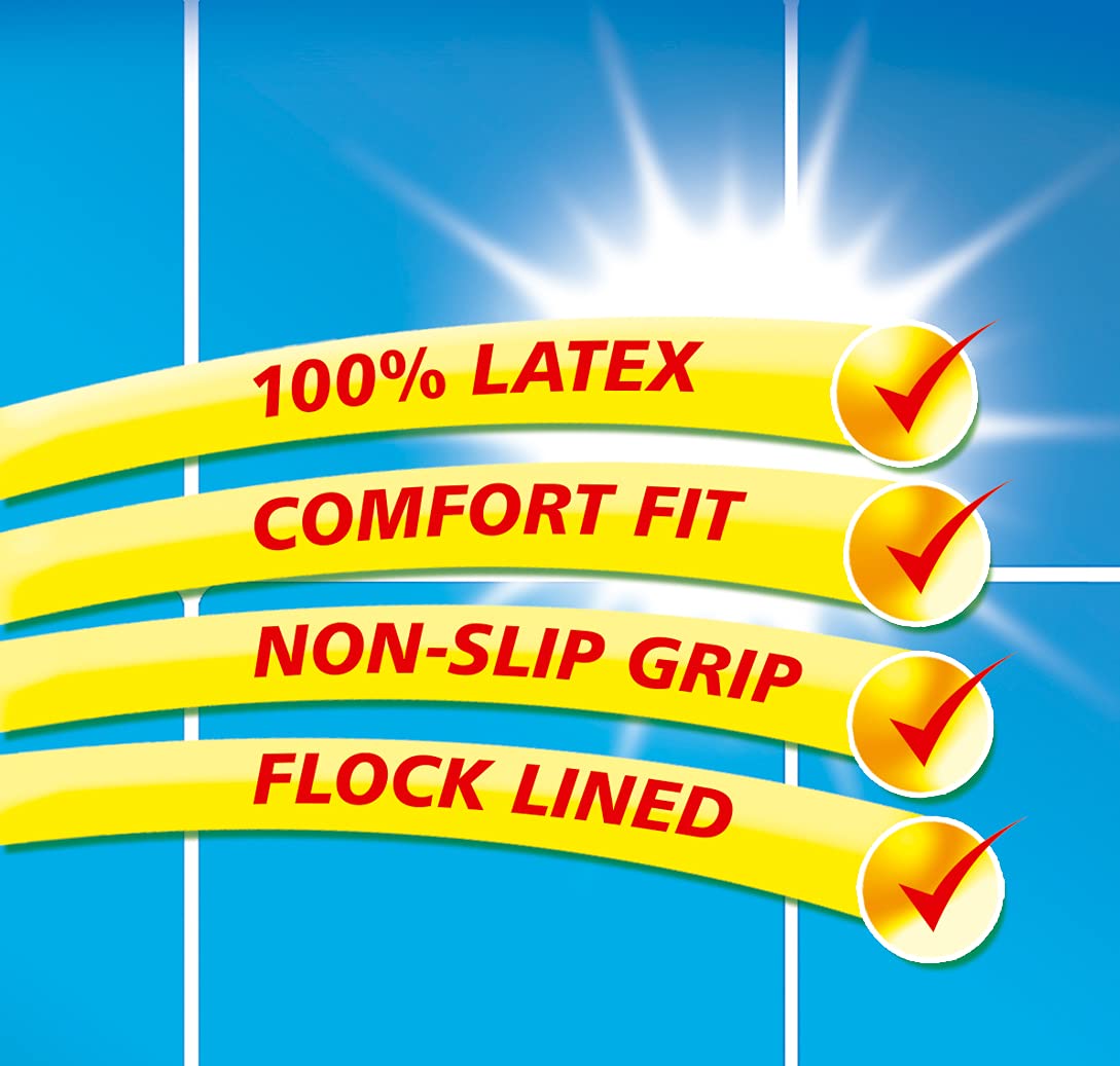 Duzzit Household Gloves - 100% Latex, Comfort Fit Lined, Yellow, Size M (Pack of 2)