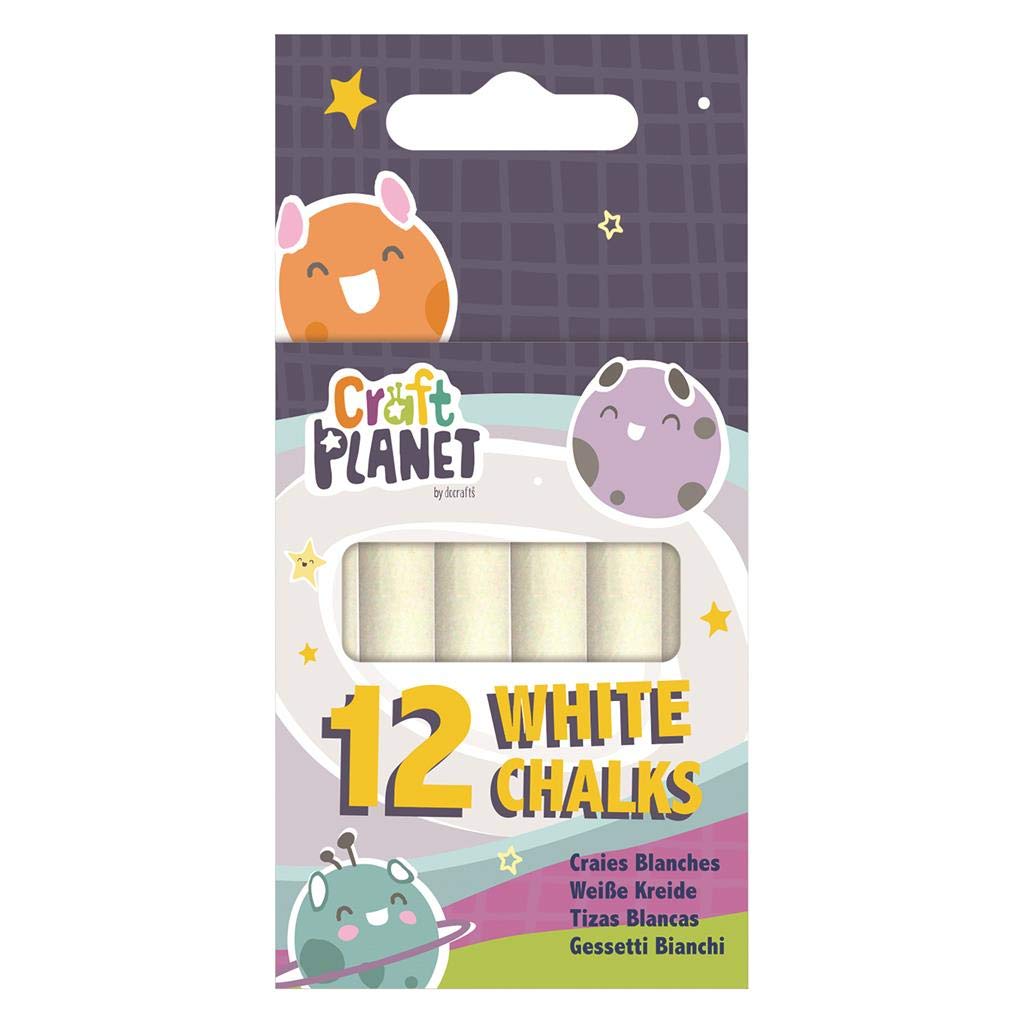 Craft Planet Standard White Chalk - Pack of 12 for Kids Art & Outdoor Games | Washable