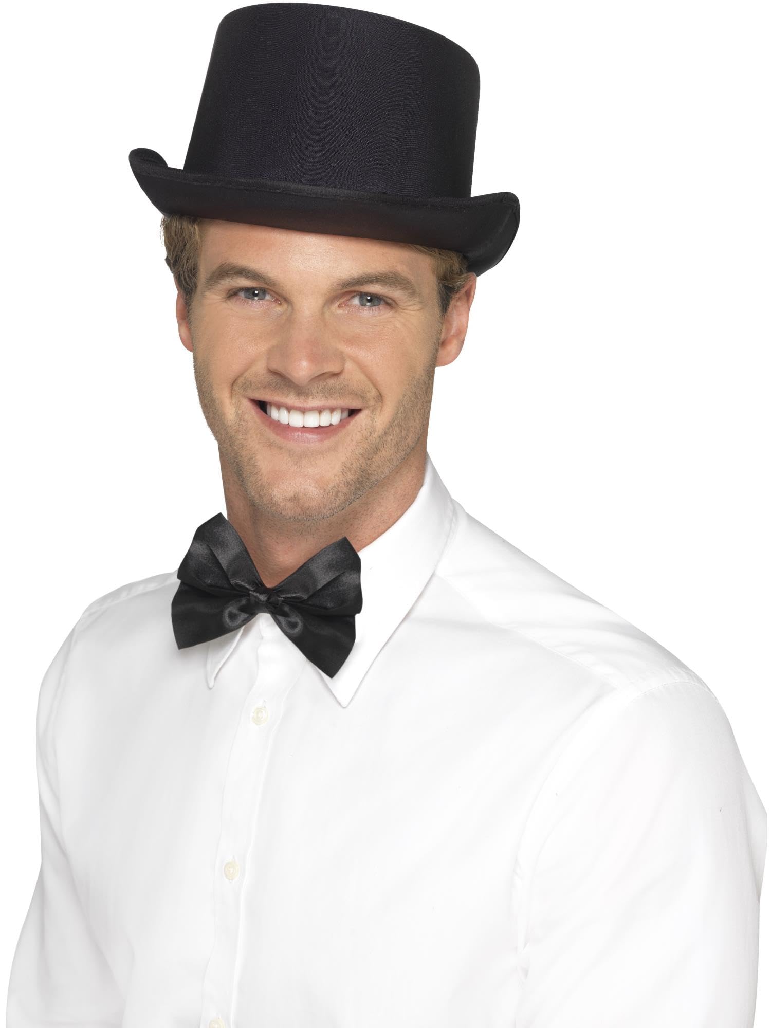 Smiffys Top Hat Satin Look Black with Elastic Inner Rim Adult Dress Up Hat 3