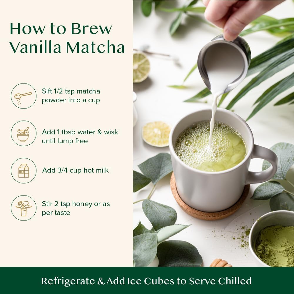 VAHDAM - Vanilla Matcha Green Tea Powder (25g, 12 Servings) 6