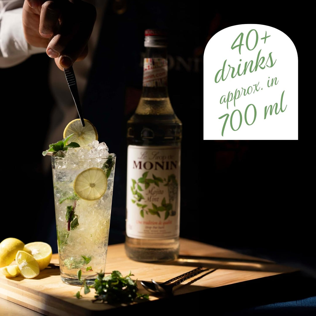 MONIN Mojito Mint Syrup 700ml - Natural Flavouring, Vegan, Halal, Kosher - for Cocktails, Mocktails, Lemonades