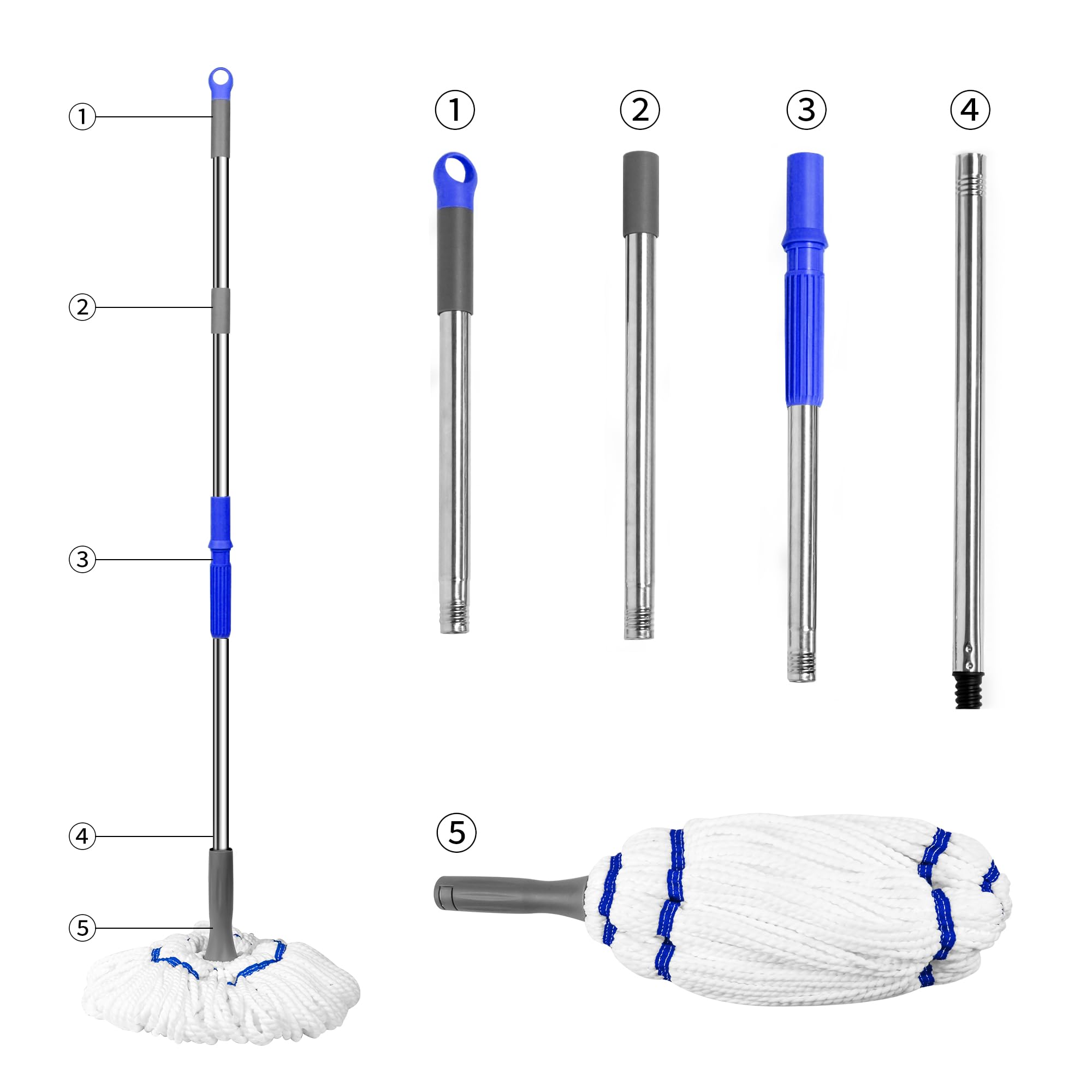 kickleen Self Wringing Flat Mop - 52.5 Inch Handle, Washable Microfiber Head, Heavy Duty Floor Cleaner 2