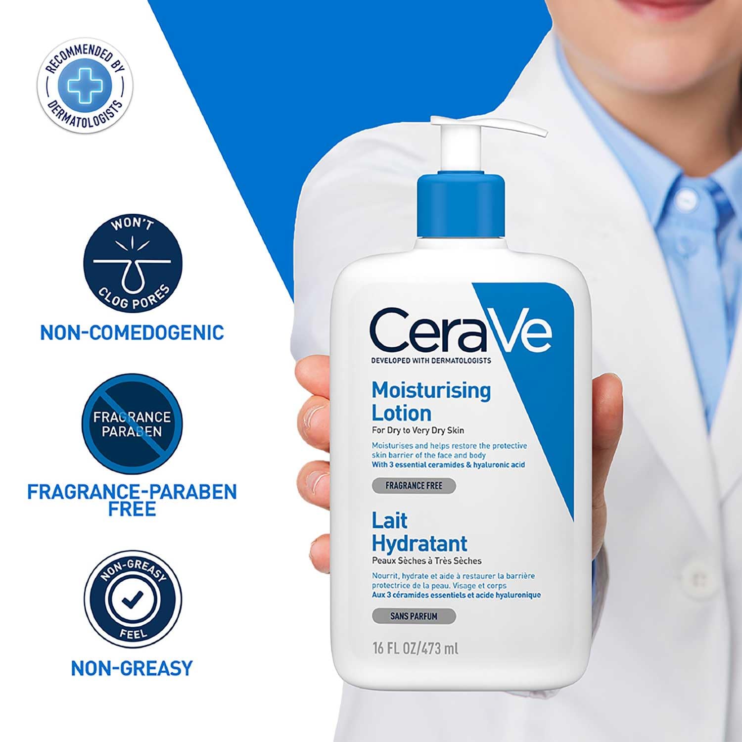 CeraVe Moisturising Lotion for Dry to Very Dry Skin (473 ml) with Hyaluronic Acid 9
