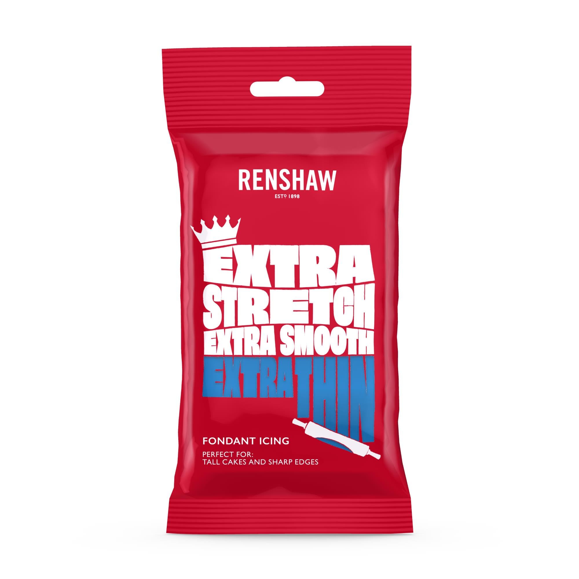 Renshaw Extra Stretch Smooth & Thin Blue Fondant Icing, 250g - Ready to Roll Cake Decorating Icing