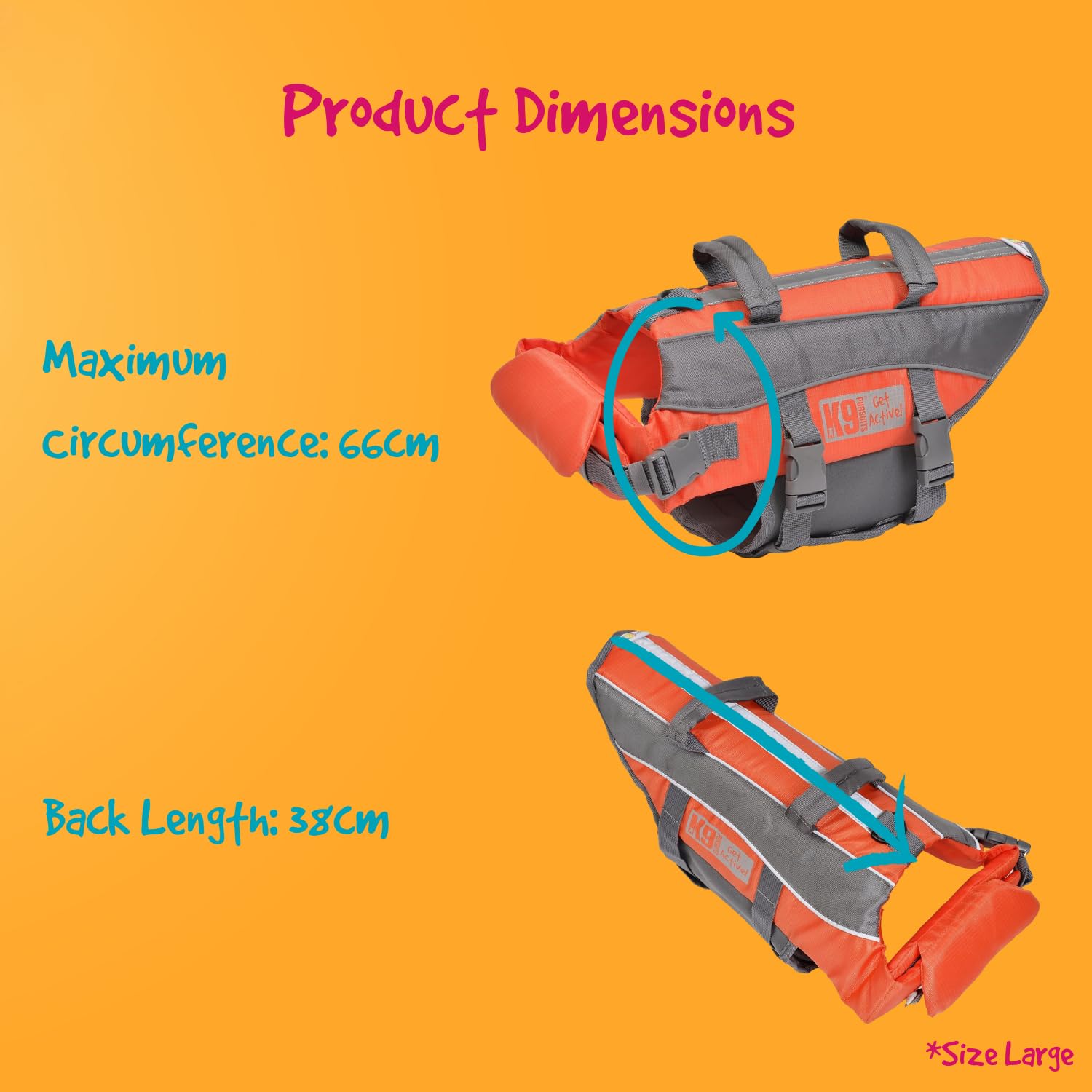 K9 Pursuits High Visibility Life Jacket for Large Dogs | Orange | Adjustable Fit | 25kg-39kg 7