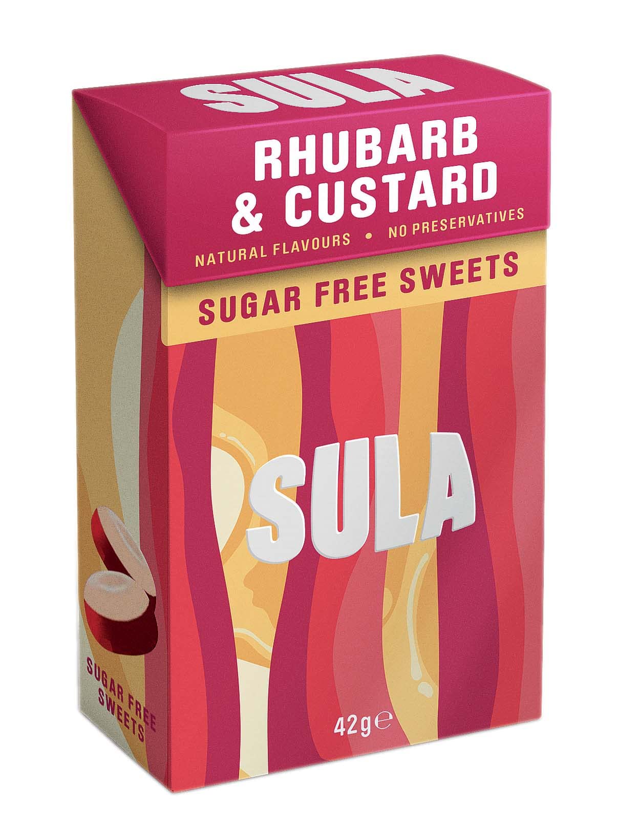 Sula Rhubarb and Custard Sugar Free Boiled Sweets - Pack of 14 | 42g Boxes