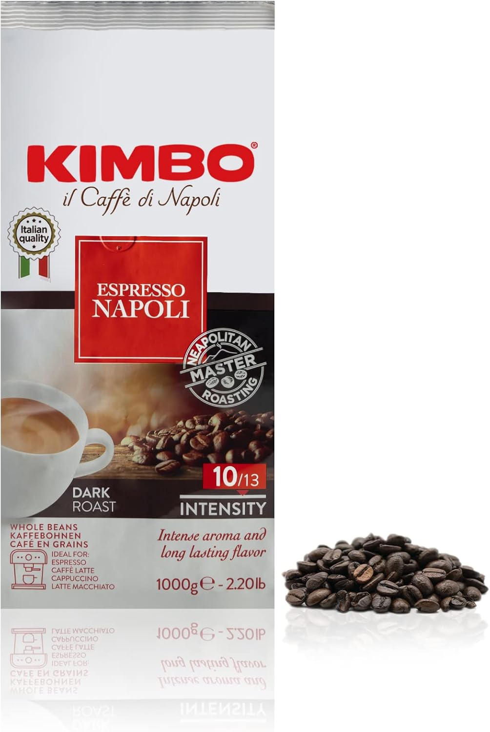 Kimbo Espresso Napoletano Whole Coffee Beans, Dark Roast, 1kg Bag