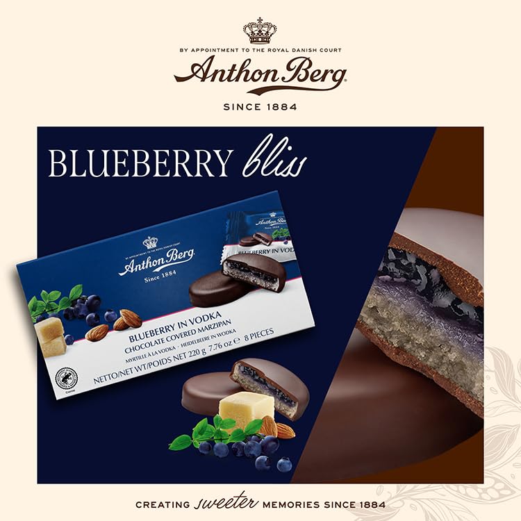 Anthon Berg Dark Chocolate Covered Marzipan Treats with Blueberry in Vodka, 220g 11
