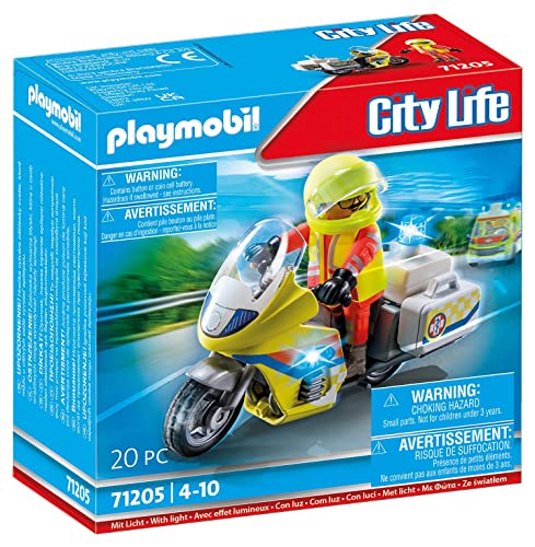 Playmobil 71205 Rescue – Notfallmotorrad mit Blinklicht, Motorrad-T