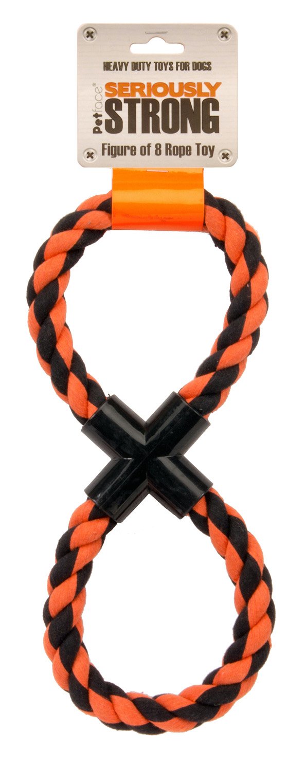 Petface Seriously Strong Figure of 8 Rope Dog Toy - Durable Cotton Blend | Black, Orange