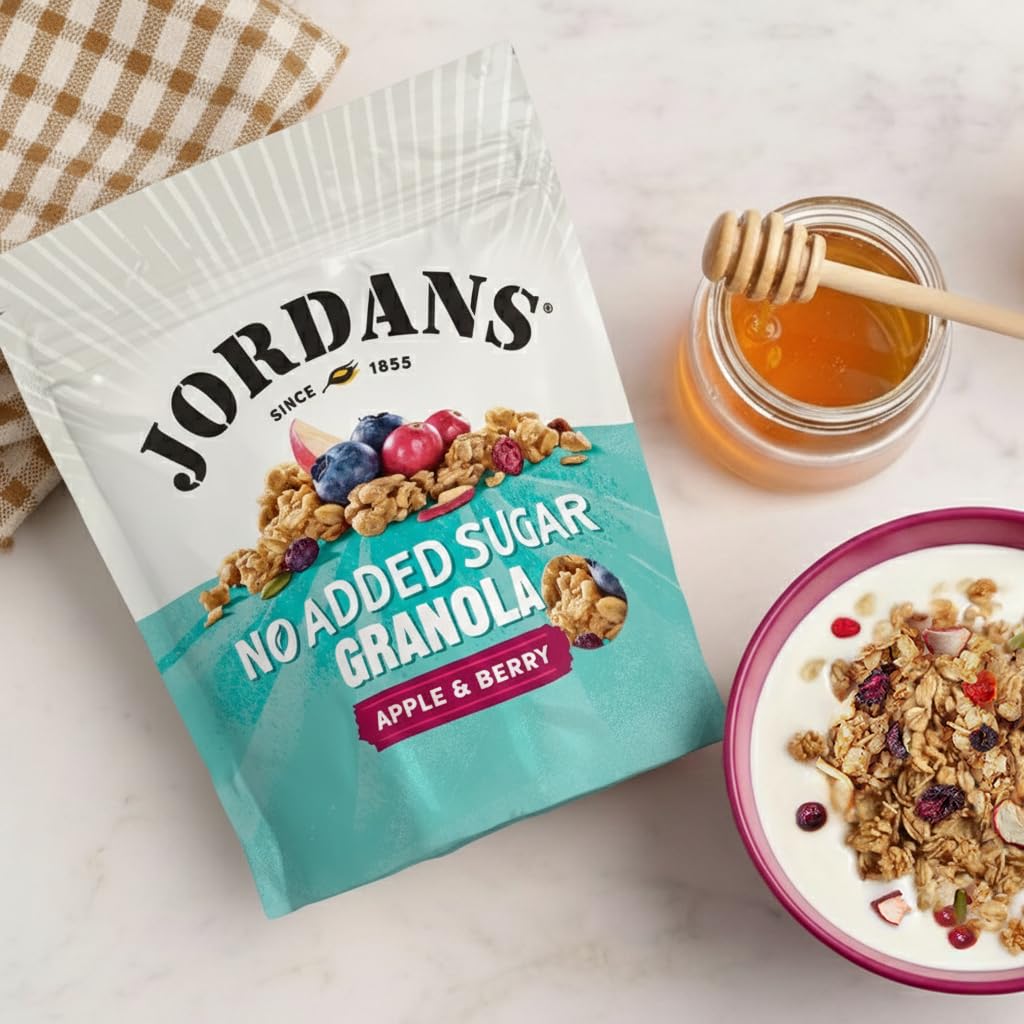 JORDANS Granola No Added Sugar Apple & Berries Cereal | 4 x 425g Multi-pack | High Fibre 5