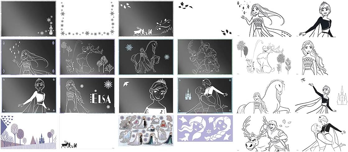 Totum Disney Frozen II Scratch & Colouring Book with Stencils and Glitter Stickers - Arts & Crafts Activity Set for Kids 5